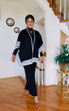 3PCS CAPE/KNIT  PALAZZO SET(BLACK)