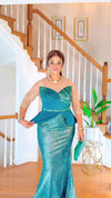 Empress Glow Peplum Mermaid Dress(Green)