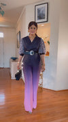 RHINESTONE SHORT SLEEVED BELTED JUMPSUIT(purple)