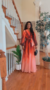 RHINESTONE LONGSLEEVE BELTED MAXI DRESS(ORANGE-PEACH)